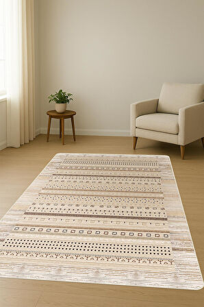 Etnik Desenli Süngerli Kaymaz Dot Taban Dijital Baskı Halı H1069