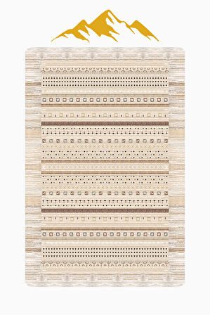 Etnik Desenli Süngerli Kaymaz Dot Taban Dijital Baskı Halı H1069