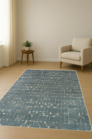 Etnik Desenli Süngerli Kaymaz Dot Taban Dijital Baskı Halı H1070