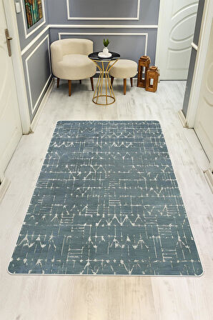 Etnik Desenli Süngerli Kaymaz Dot Taban Dijital Baskı Halı H1070