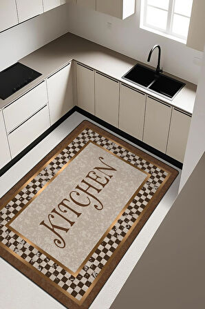 Parlak Kadife Kumaş Dijital Baskı Dot Kaymaz Tabanlı Mutfak Halısı H0034