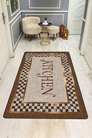 Parlak Kadife Kumaş Dijital Baskı Dot Kaymaz Tabanlı Mutfak Halısı H0034