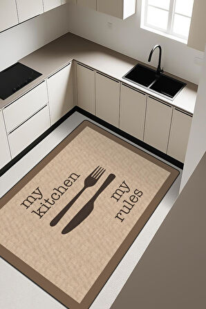 Parlak Kadife Kumaş Dijital Baskı Dot Kaymaz Tabanlı Mutfak Halısı H0055