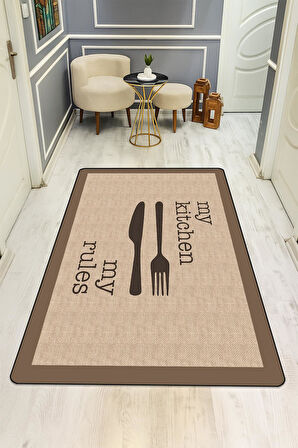 Parlak Kadife Kumaş Dijital Baskı Dot Kaymaz Tabanlı Mutfak Halısı H0055