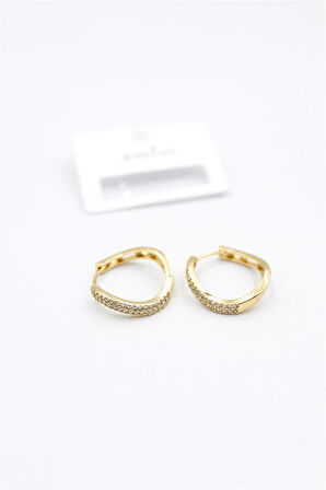 Taşlı Halka Küpe - Altın