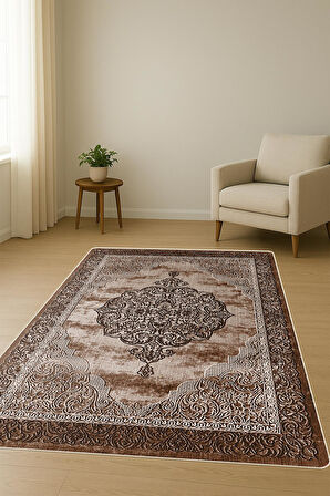 Parlak Kadife Kumaş Dijital Baskı Klasik Desenli Dot Kaymaz Tabanlı Halı H0086