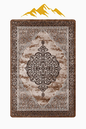 Parlak Kadife Kumaş Dijital Baskı Klasik Desenli Dot Kaymaz Tabanlı Halı H0086