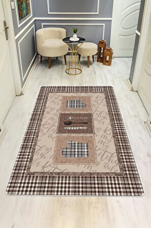  Parlak Kadife Kumaş Dijital Baskı Dot Kaymaz Tabanlı Mutfak Halısı H0062