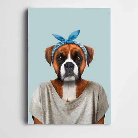 Mavi Bandanalı Köpek Kanvas Tablo