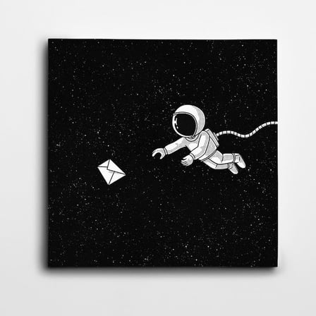 Yıldızlar Arasında Astronot ve Zarf Minimal Kare Kanvas Tablo