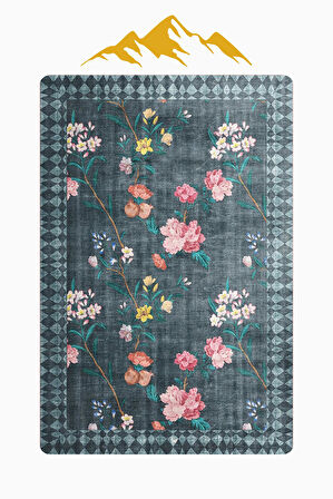 Parlak Kadife Kumaş Dijital Baskı Vintage Desenli Dot Kaymaz Tabanlı Halı H0019