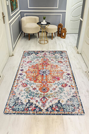 Parlak Kadife Kumaş Dijital Baskı Vintage Desenli Dot Kaymaz Tabanlı Halı H0099