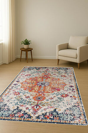 Parlak Kadife Kumaş Dijital Baskı Vintage Desenli Dot Kaymaz Tabanlı Halı H0099