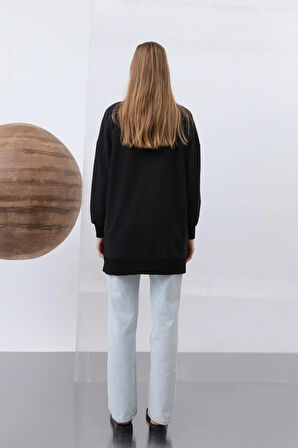 Puane  İki İplik Kumaş Scooter Nakış Detaylı Tesettür Sweatshirt