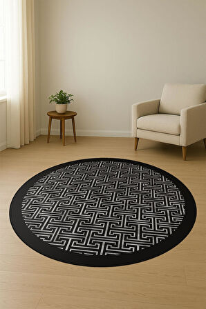  Yuvarlak Dijital Baskı Siyah Modern Desenli Dot Kaymaz Tabanlı Halı H0312