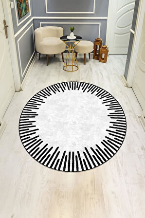  Yuvarlak Dijital Baskı Çerçeveli Modern Desenli Dot Kaymaz Tabanlı Halı H0313