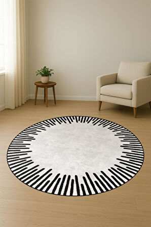  Yuvarlak Dijital Baskı Çerçeveli Modern Desenli Dot Kaymaz Tabanlı Halı H0313