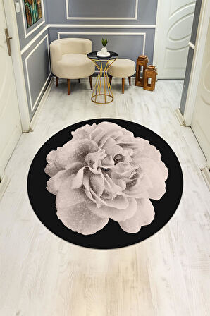  Yuvarlak Dijital Baskı Gül Desenli Dot Kaymaz Tabanlı Halı H0314