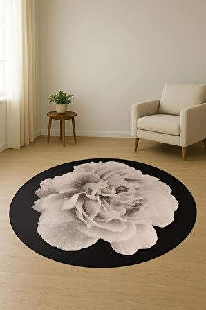  Yuvarlak Dijital Baskı Gül Desenli Dot Kaymaz Tabanlı Halı H0314