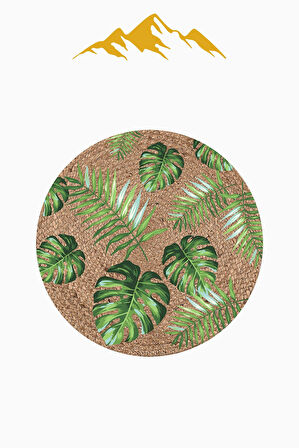  Yuvarlak Dijital Baskı Yaprak Hasır Görünümlü Modern Kaymaz Tabanlı Halı H0316