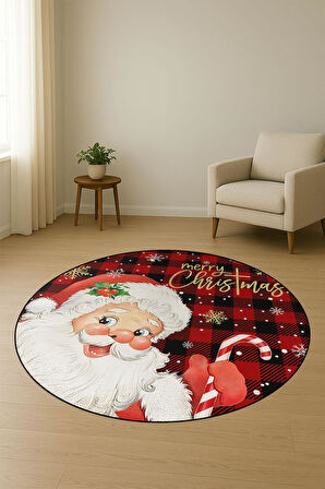 Noel Baba Desenli Yuvarlak Dijital Baskı Kaymaz Tabanlı Halı H0323