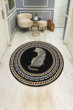 Leopar Modern Desenli Yuvarlak Dijital Baskı Kaymaz Tabanlı Halı H0334