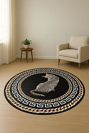 Leopar Modern Desenli Yuvarlak Dijital Baskı Kaymaz Tabanlı Halı H0334