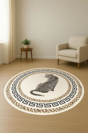 Leopar Modern Desenli Yuvarlak Dijital Baskı Kaymaz Tabanlı Halı H0335