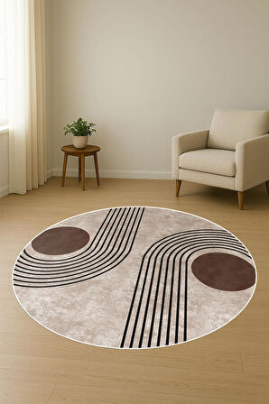 Yuvarlak Modern Desenli Dijital Baskı Kaymaz Tabanlı Halı H0821