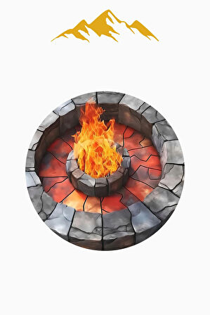 Ateş Çukuru Desenli Yuvarlak Dijital Baskı Kaymaz Tabanlı Halı H0868