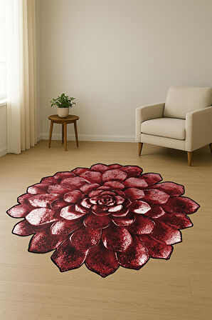 Kırmızı Lazer Çiçek Desenli Dijital Baskı Kaymaz Tabanlı Halı H0430