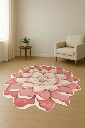 Pembe Lazer Çiçek Desenli Dijital Baskı Kaymaz Tabanlı Halı H0432