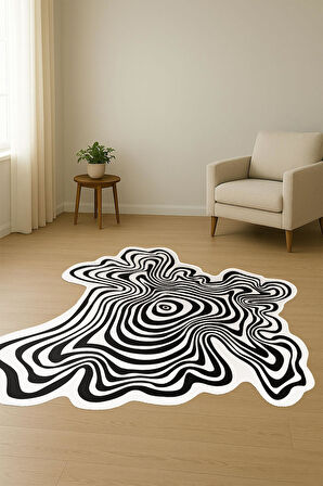 Siyah Beyaz Çizgili Desen Lazer Kesim Dijital Baskı Kaymaz Tabanlı Halı H0836