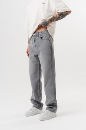 Erkek Washed Baggy Pantolon Açık Gri