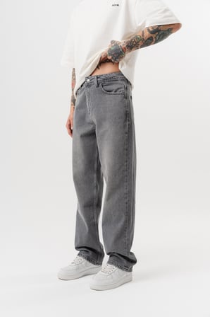 Erkek Washed Baggy Pantolon Koyu Gri
