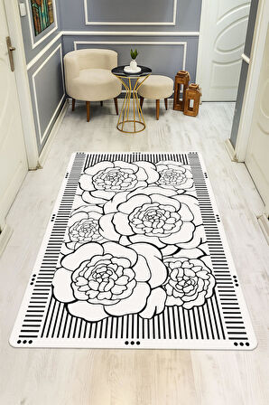 Modern Desenli Dijital Baskı Kaymaz Taban Halı H1103