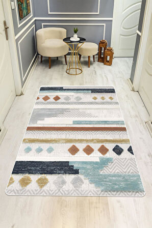 Modern Desenli Dijital Baskı Kaymaz Taban Halı H1114