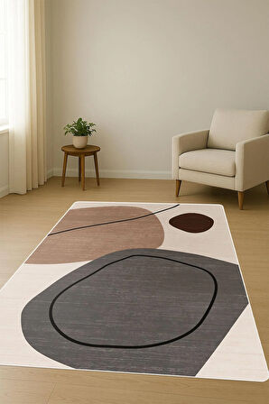 Modern Desenli Dijital Baskı Kaymaz Taban Halı H1116