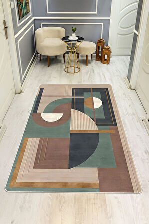 Modern Desenli Dijital Baskı Kaymaz Taban Halı H1085