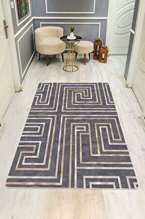 Modern Desenli Dijital Baskı Kaymaz Taban Halı H1030