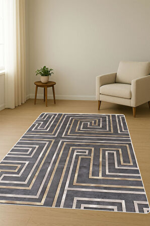 Modern Desenli Dijital Baskı Kaymaz Taban Halı H1030