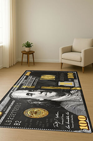 Modern Dolar Desen Dijital Baskı Kaymaz Taban Halı H0296