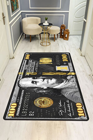 Modern Dolar Desen Dijital Baskı Kaymaz Taban Halı H0296