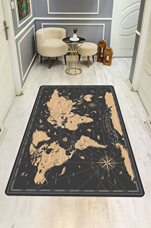 Harita Desenli Dijital Baskı Kaymaz Taban Halı H0695