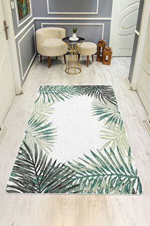 Modern Yaprak Desenli Dijital Baskı Kaymaz Taban Halı H0285