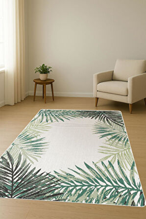 Modern Yaprak Desenli Dijital Baskı Kaymaz Taban Halı H0285