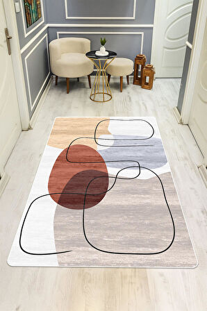 Modern Desenli Dijital Baskı Kaymaz Taban Halı H0294