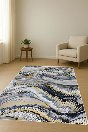 Modern Desenli Dijital Baskı Kaymaz Taban Halı H0220