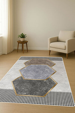 Modern Desenli Dijital Baskı Kaymaz Taban Halı H0267