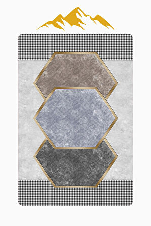Modern Desenli Dijital Baskı Kaymaz Taban Halı H0267